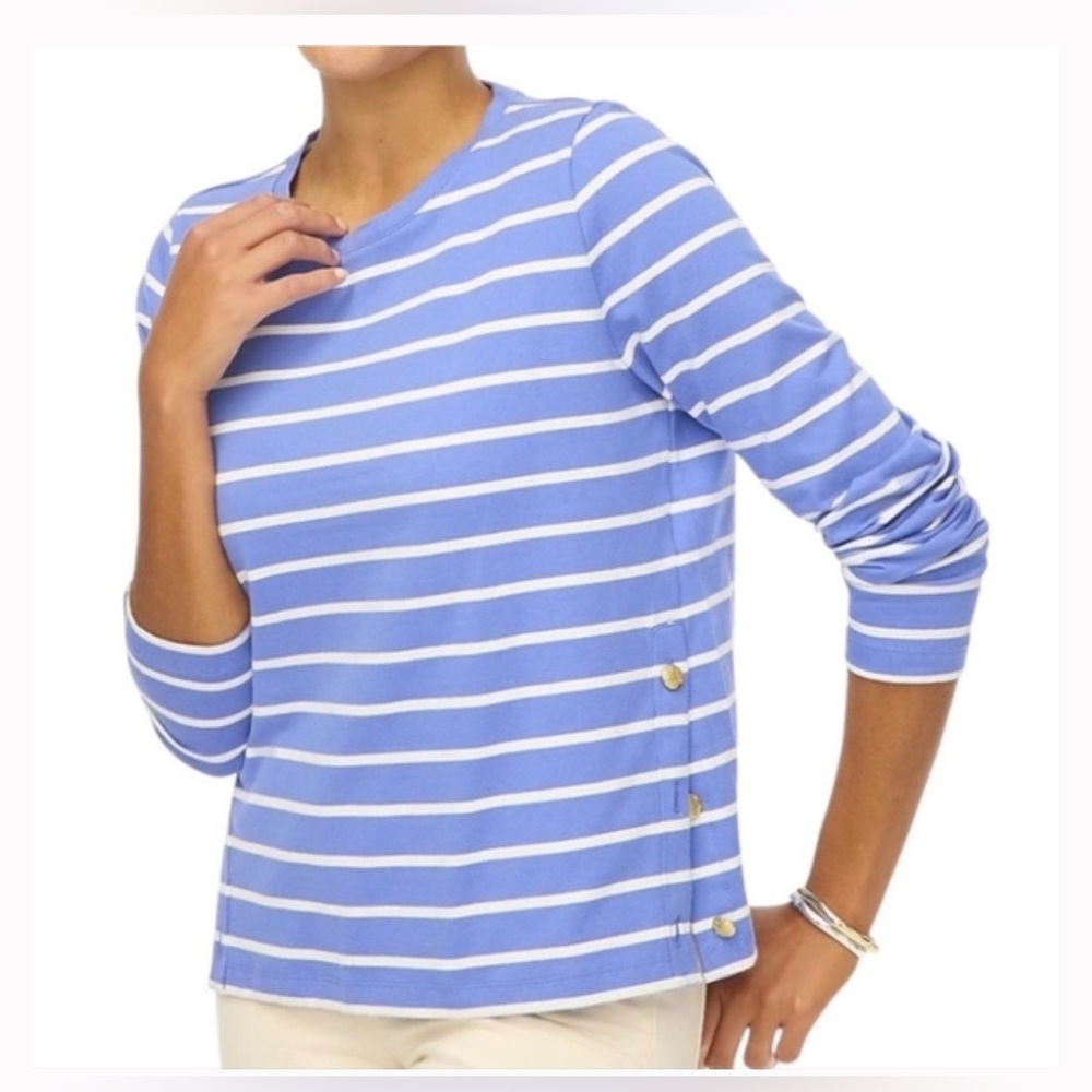 J. Crew Factory Blue and White Striped Blouse